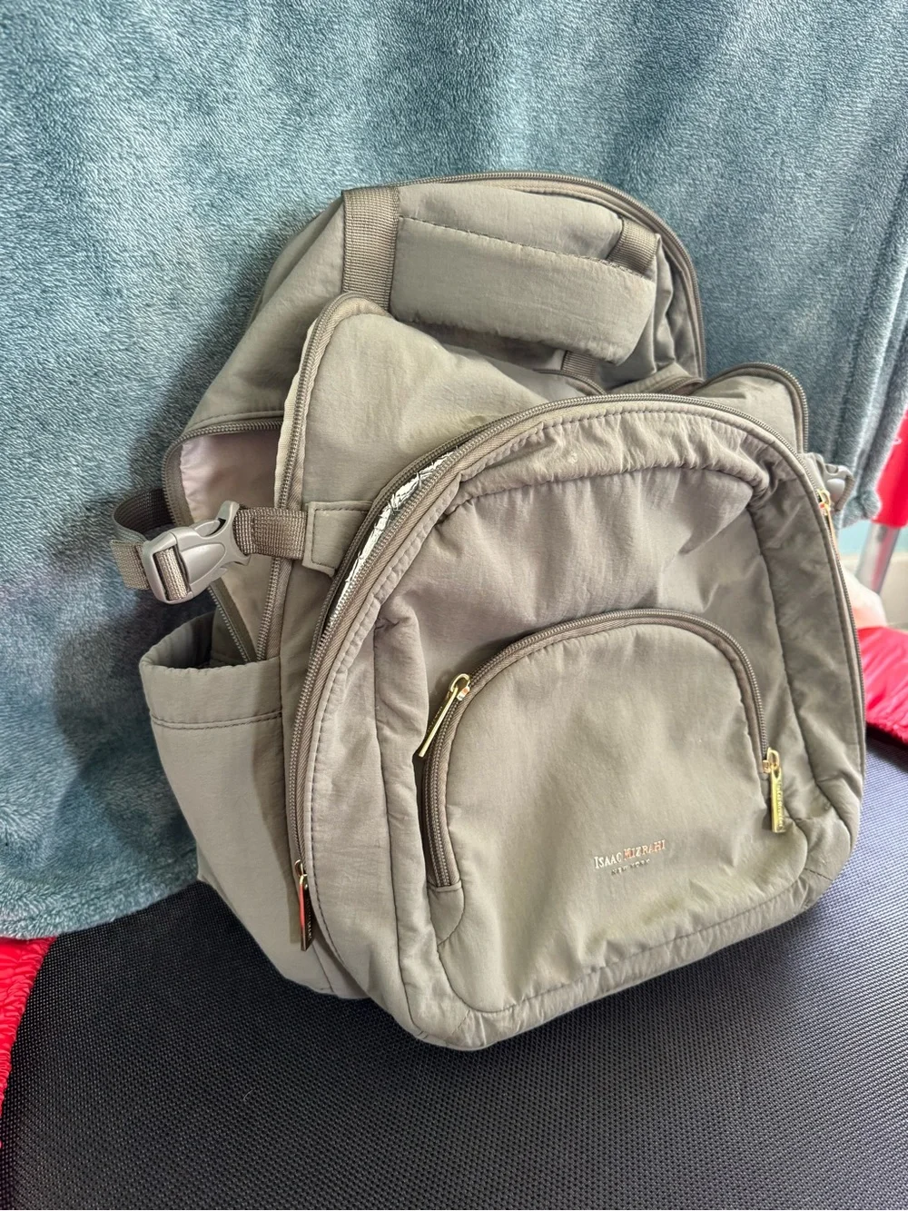Isaac Mizrahi Olive Green Backpack with Gold Hardware